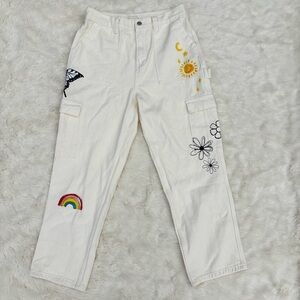 PacSun Cream High-Rise Carpenter Pants Butterfly Sunshine Flower Womens 30